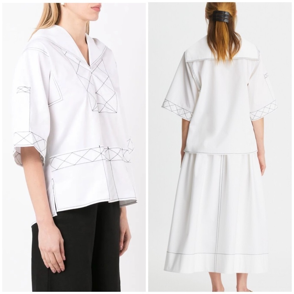 Tory Burch diamond-stitch poplin tunic SZ US 10 - Picture 2 of 12